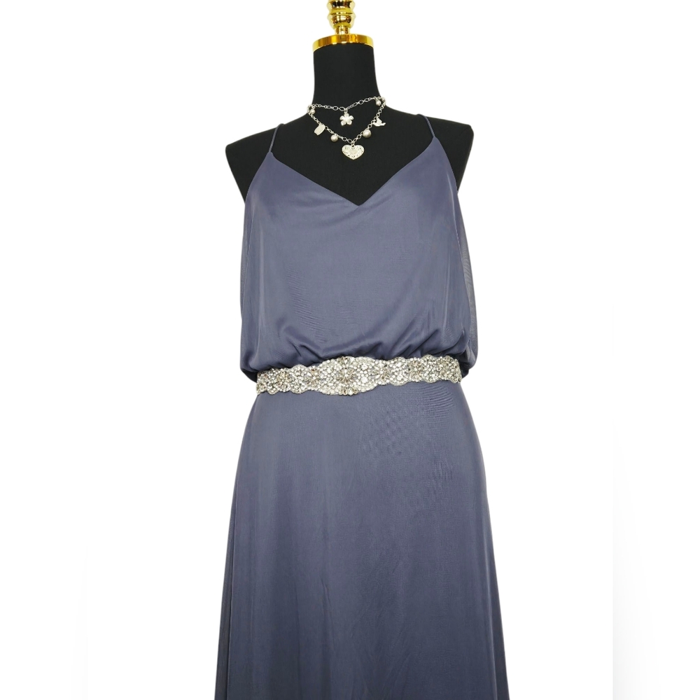 Alfred Sung D739 Deep Onyx Gown Sz 10 Formal Spaghetti Strap Evening Dress 60” - Picture 4 of 15